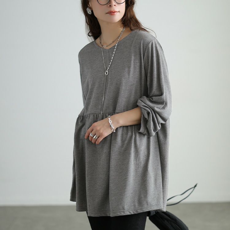 大きいサイズ レディース Vネックペプラムチュニック グレー