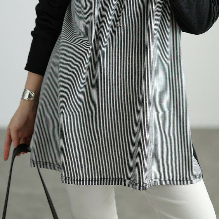 大きいサイズ レディース ストライプ柄切り替えチュニック