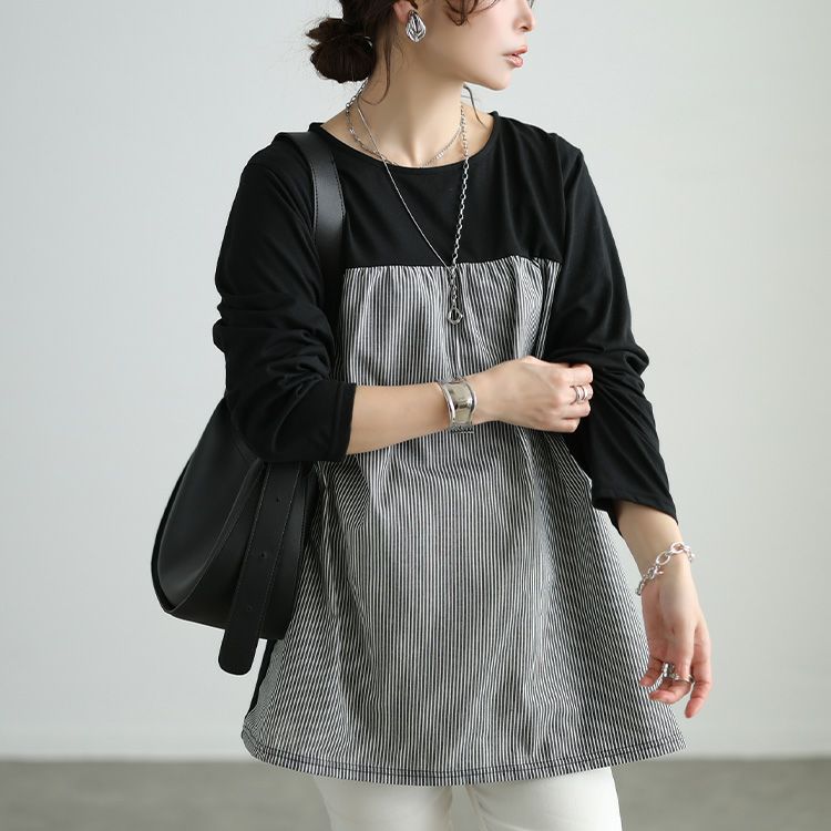 大きいサイズ レディース ストライプ柄切り替えチュニック cast