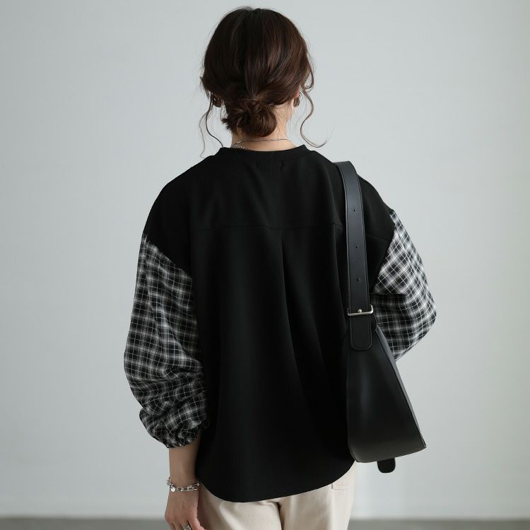 大きいサイズ レディース チェック柄切り替え異素材プルオーバー cast