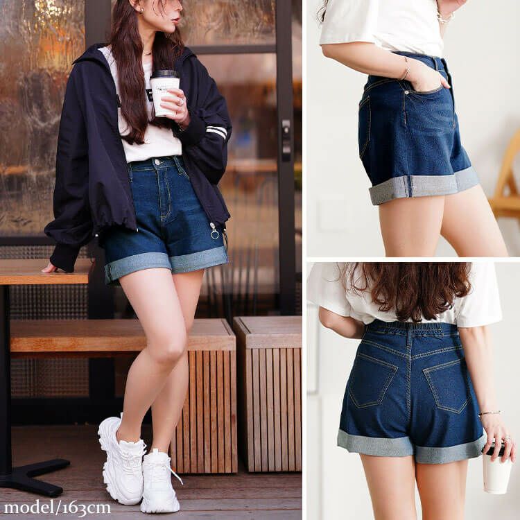 大きいサイズ レディース ストレッチデニムショートパンツ