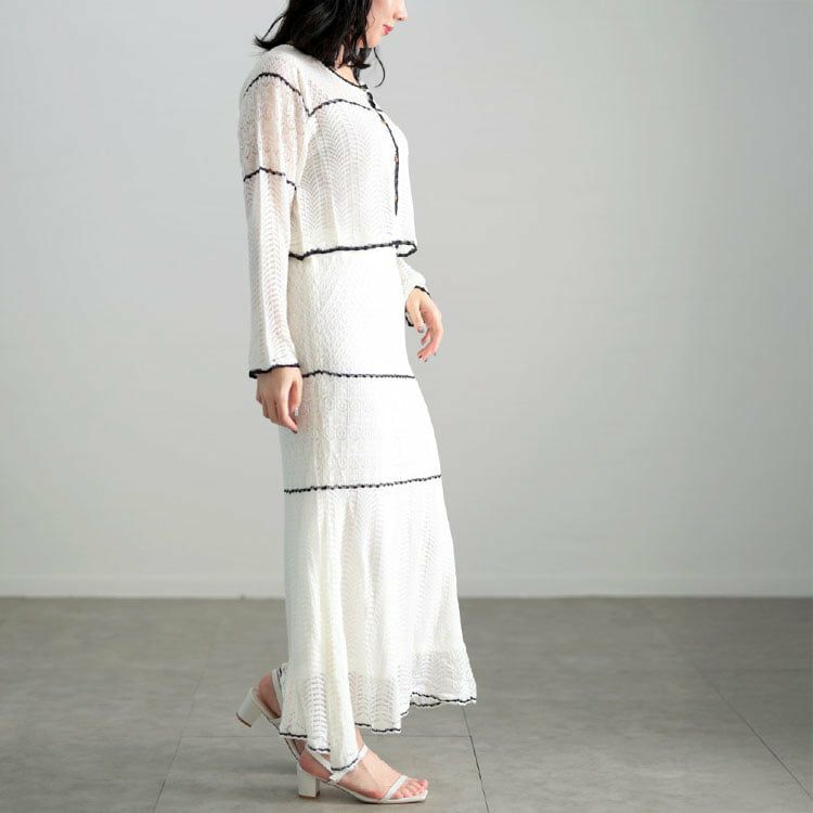 大きいサイズ レディース 配色ラインニットセットアップ