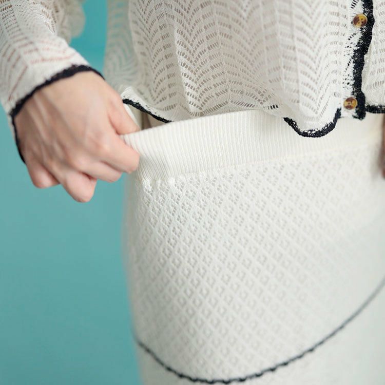 大きいサイズ レディース 配色ラインニットセットアップ