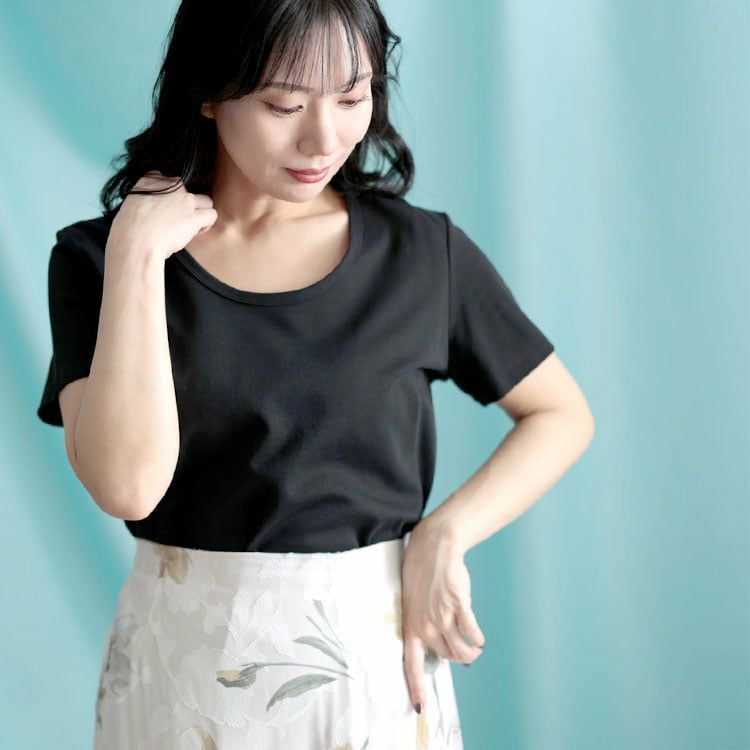 大きいサイズ レディース シルクタッチUネックTシャツ