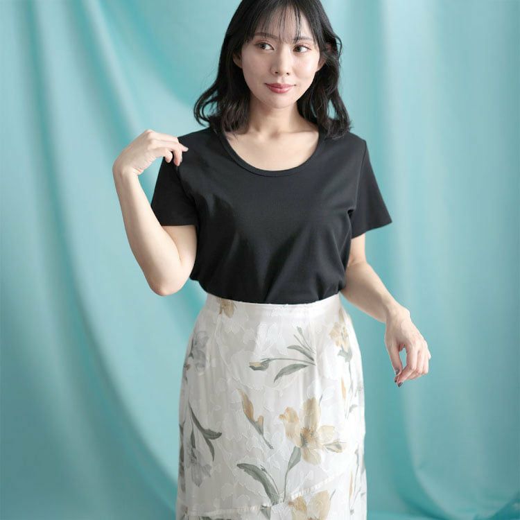 大きいサイズ レディース シルクタッチUネックTシャツ