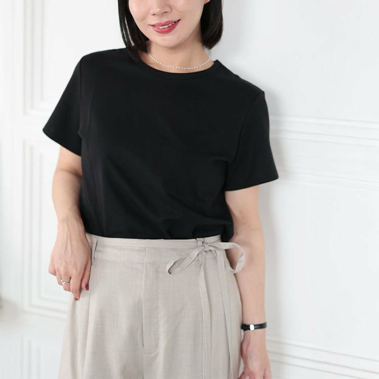 大きいサイズ レディース シルクタッチコットンナイロンTシャツ