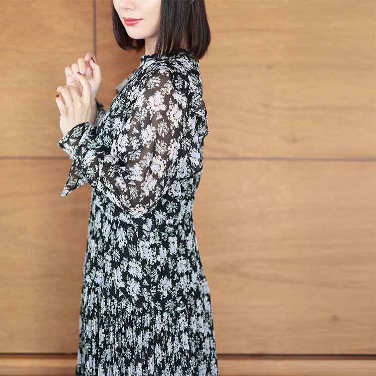 大きいサイズ レディース 花柄シフォンワンピース