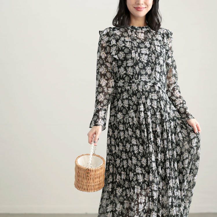 大きいサイズ レディース 花柄シフォンワンピース