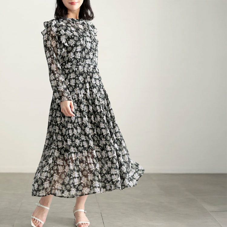大きいサイズ レディース 花柄シフォンワンピース