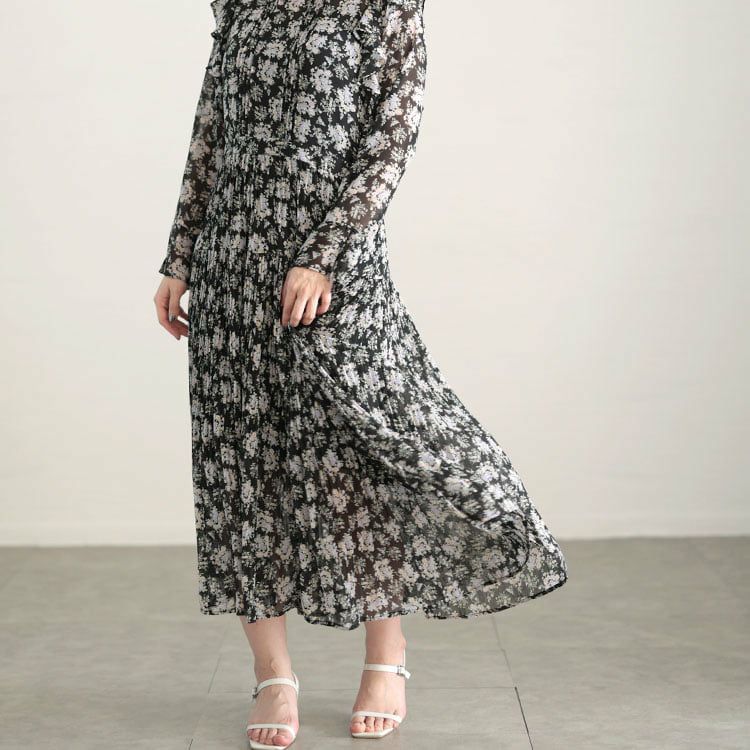 大きいサイズ レディース 花柄シフォンワンピース