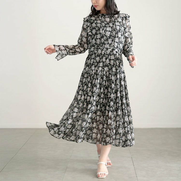 大きいサイズ レディース 花柄シフォンワンピース
