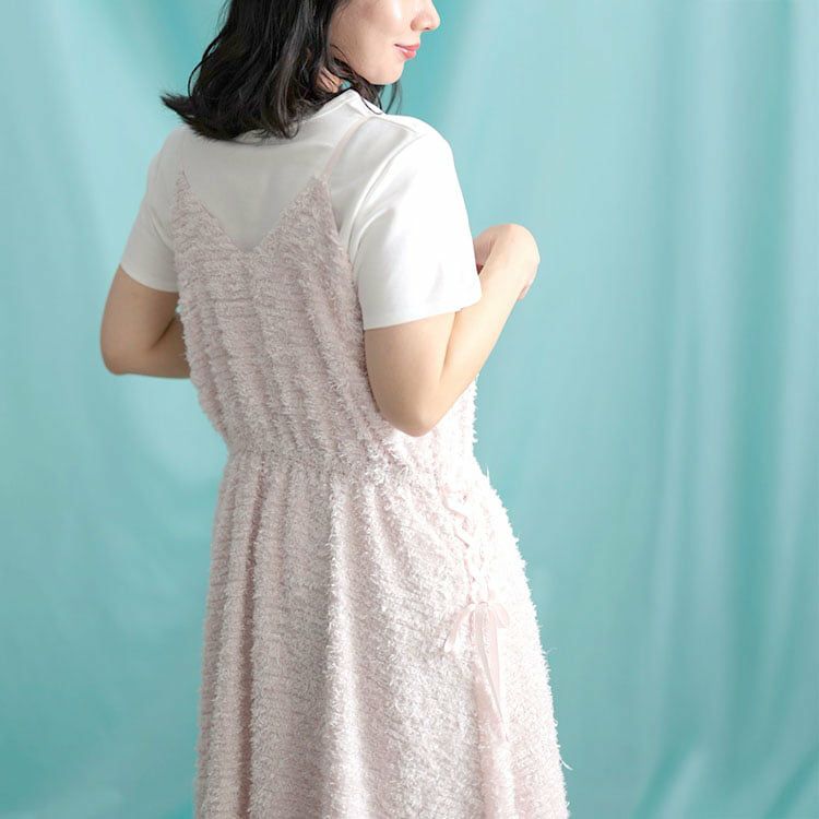 大きいサイズ レディース シャギー調サイドリボンキャミワンピース