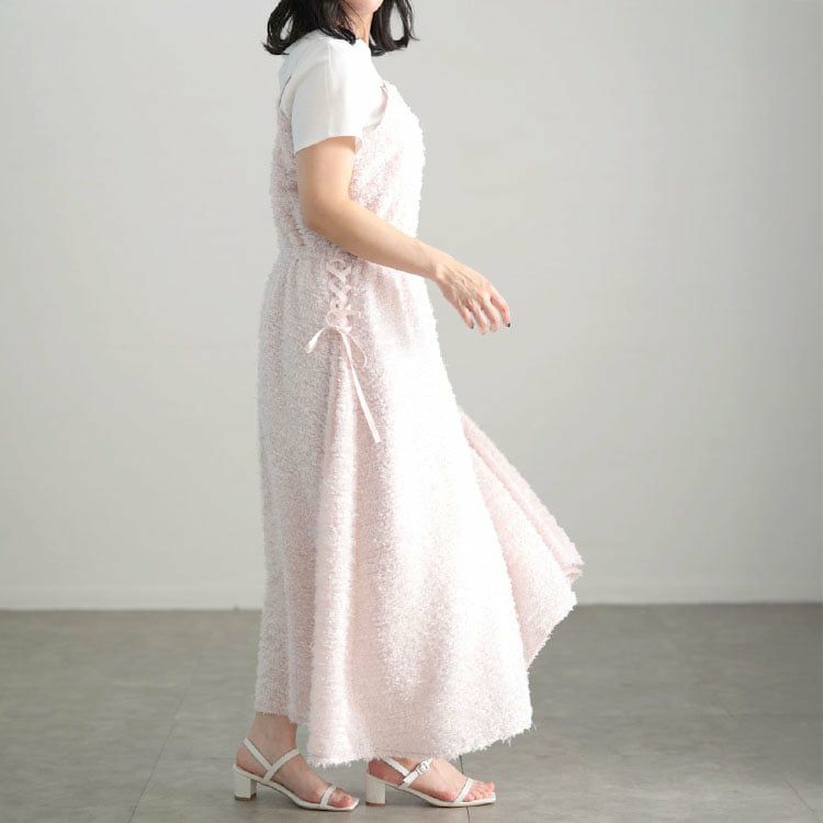 大きいサイズ レディース シャギー調サイドリボンキャミワンピース