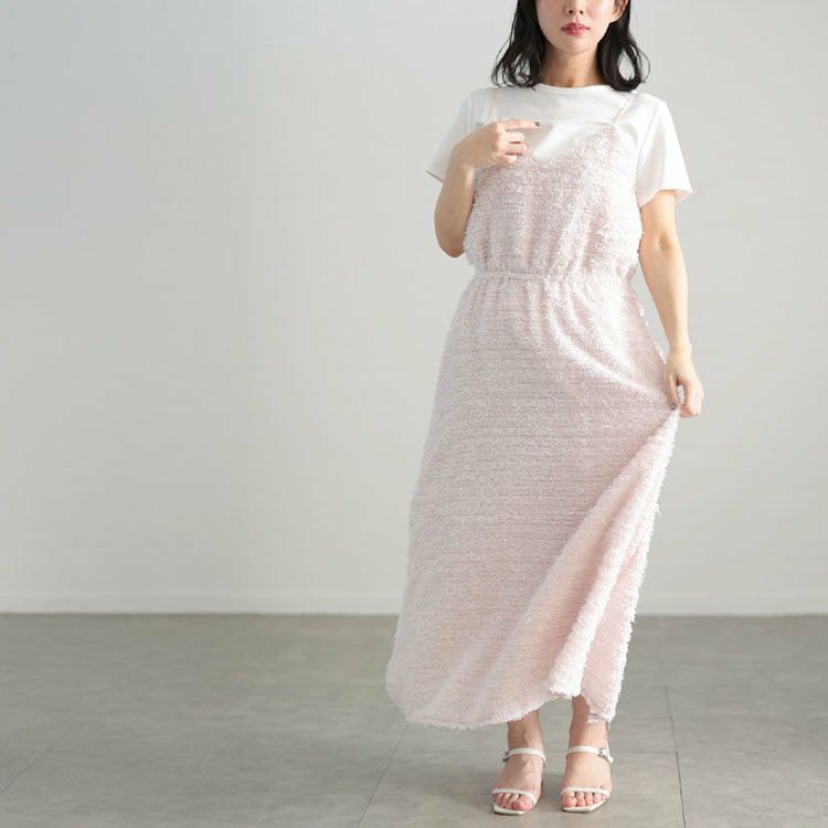 大きいサイズ レディース シャギー調サイドリボンキャミワンピース ピンク