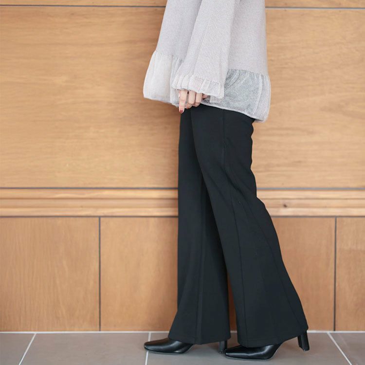 大きいサイズ レディース 美脚見えストレッチセミフレアパンツ