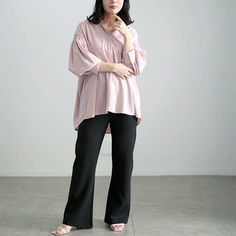 大きいサイズ レディース 美脚見えストレッチセミフレアパンツ