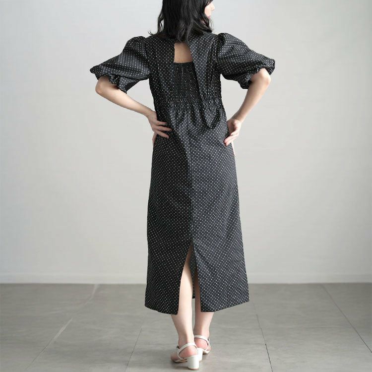 大きいサイズ レディース パフスリーブドットワンピース