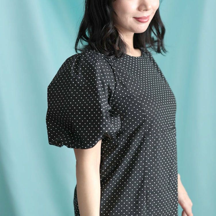 大きいサイズ レディース パフスリーブドットワンピース