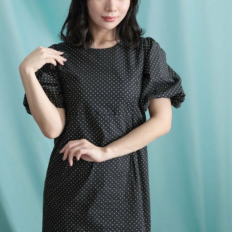 大きいサイズ レディース パフスリーブドットワンピース