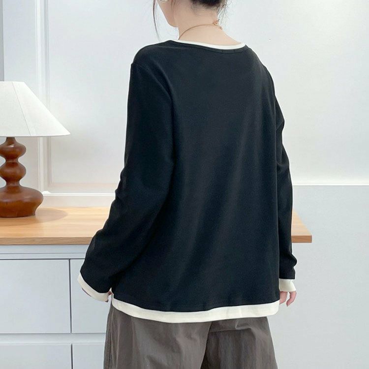 大きいサイズ レディース フェイクレイヤードバイカラートップス