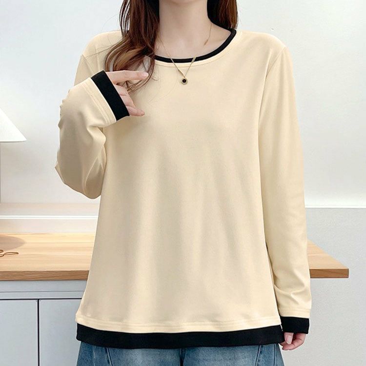 大きいサイズ レディース フェイクレイヤードバイカラートップス