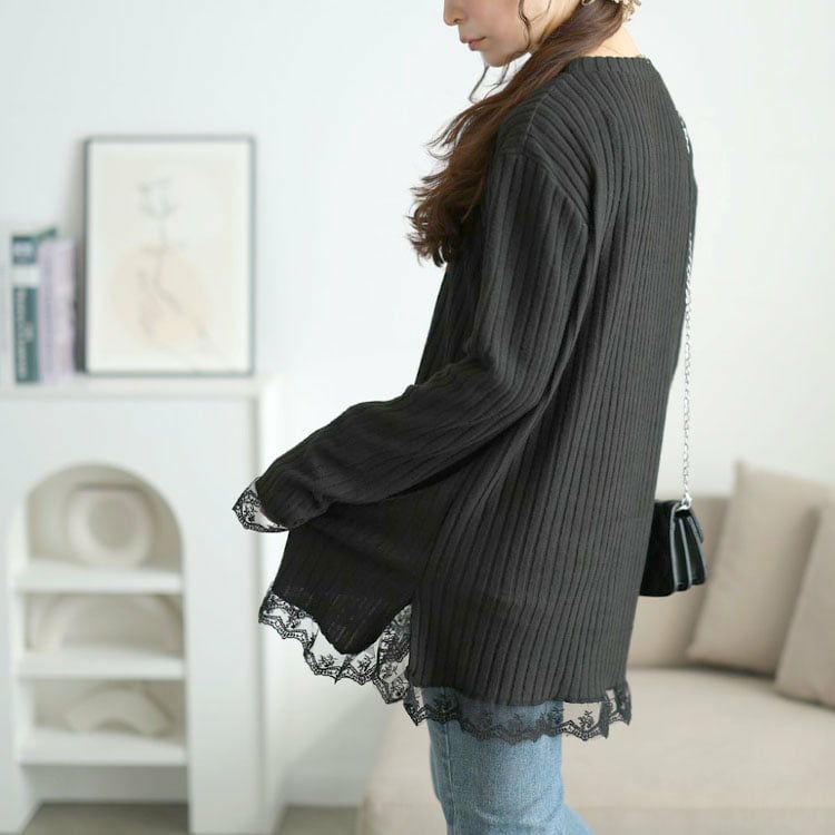 大きいサイズ レディース 裾レースリブチュニック
