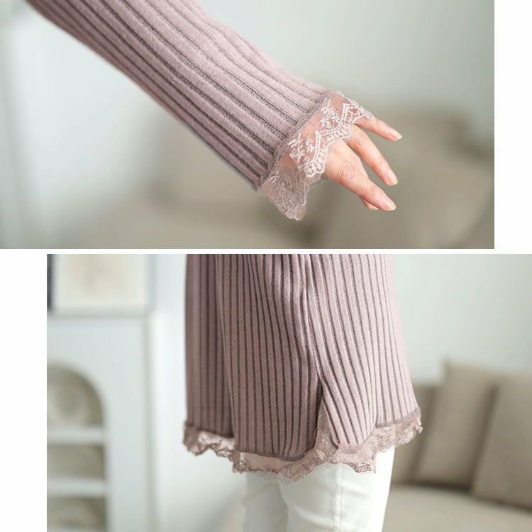 大きいサイズ レディース 裾レースリブチュニック