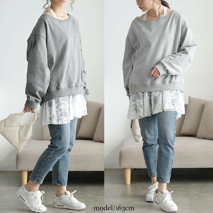 大きいサイズ レディース オフショルスウェット＆ホルターネックレースインナーセット