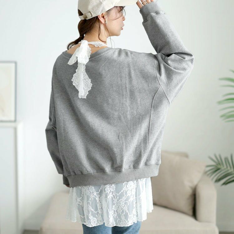 大きいサイズ レディース オフショルスウェット＆ホルターネックレースインナーセット