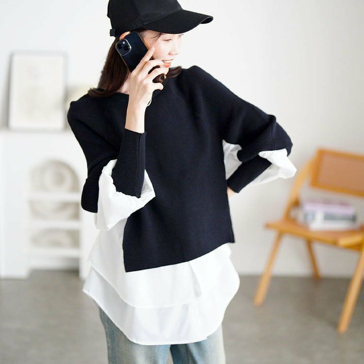 大きいサイズ レディース ティアードシャツドッキングニットチュニック