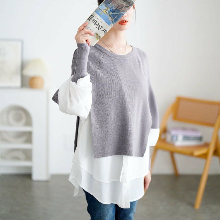 大きいサイズ レディース ティアードシャツドッキングニットチュニック