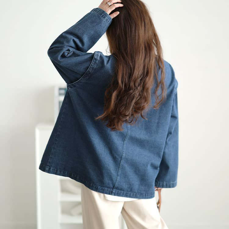 大きいサイズ レディース リボン使いルーズデニムジャケット