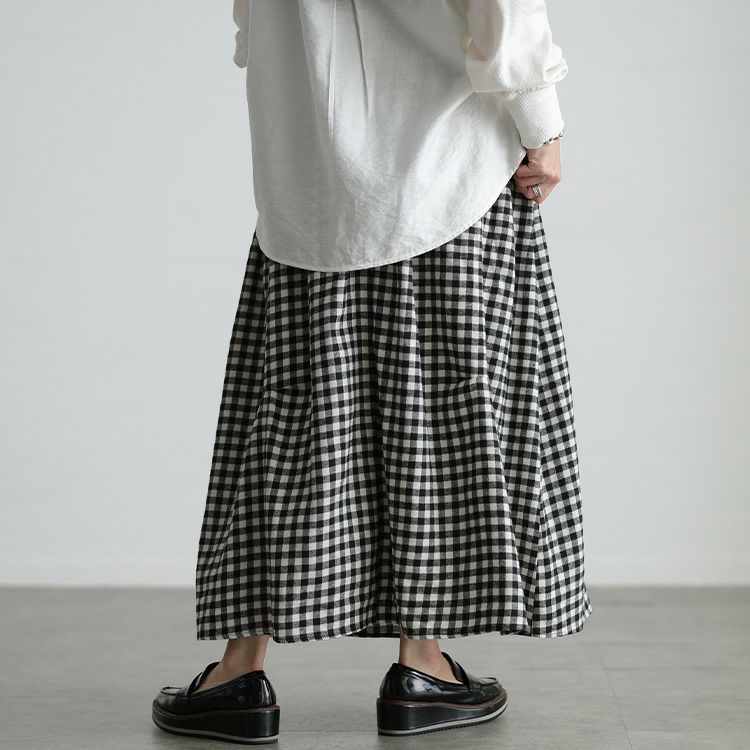 大きいサイズ レディース ギンガムチェック柄タックコクーンスカート