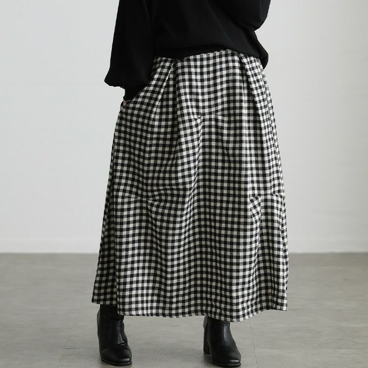 大きいサイズ レディース ギンガムチェック柄タックコクーンスカート
