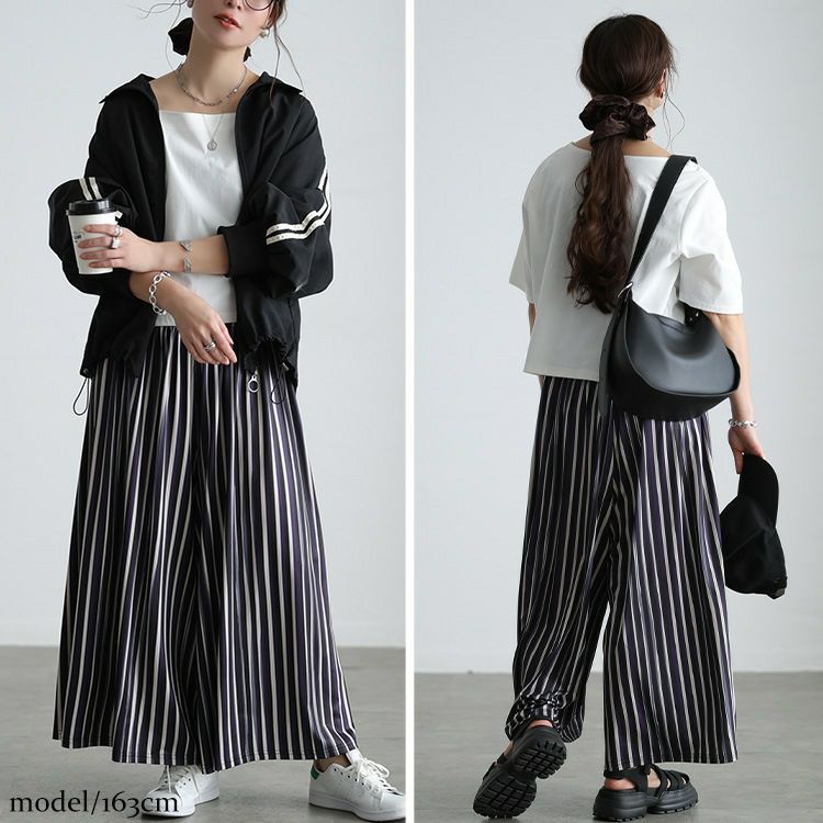 大きいサイズ レディース ストレッチプリントワイドパンツ