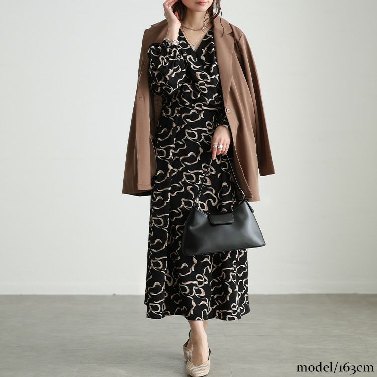 大きいサイズ レディース カシュクールウエストタックワンピース