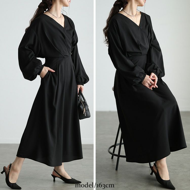 大きいサイズ レディース カシュクールウエストタックワンピース