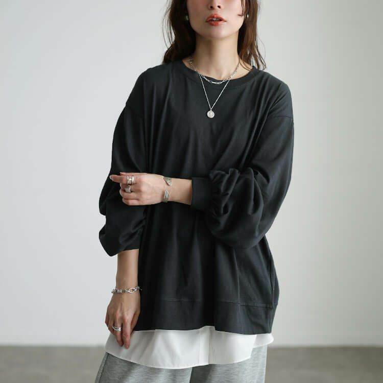 大きいサイズ レディース スラブオーバーサイズプルオーバー ブラック