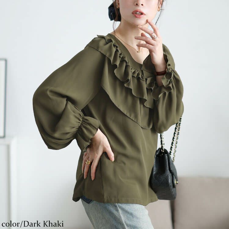 大きいサイズ レディース ティアードフリルVネックブラウス