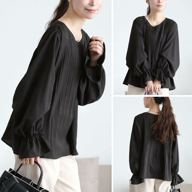 大きいサイズ レディース 消しプリーツキャンディスリーブブラウス