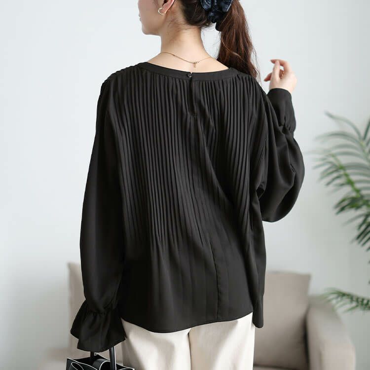 大きいサイズ レディース 消しプリーツキャンディスリーブブラウス