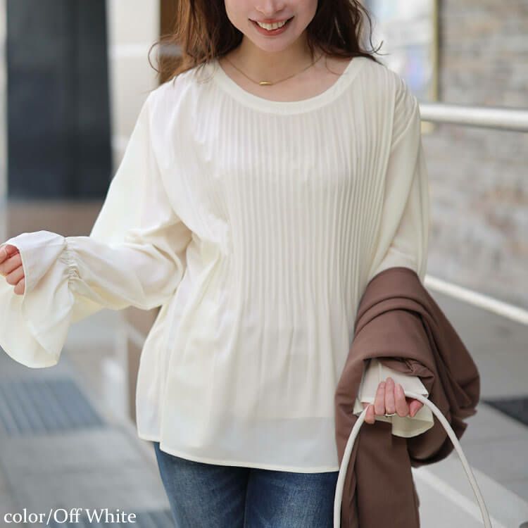 大きいサイズ レディース 消しプリーツキャンディスリーブブラウス