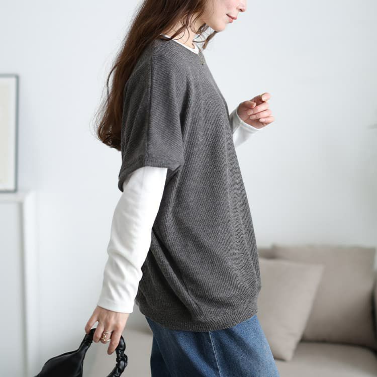 大きいサイズ レディース 畦編みドルマン＆ロンT2点セット