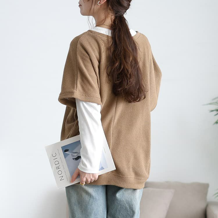 大きいサイズ レディース 畦編みドルマン＆ロンT2点セット