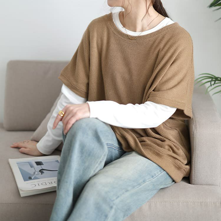 大きいサイズ レディース 畦編みドルマン＆ロンT2点セット