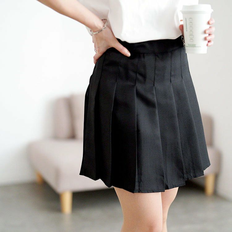 大きいサイズ レディース インナーパンツ付きプリーツミニスカート