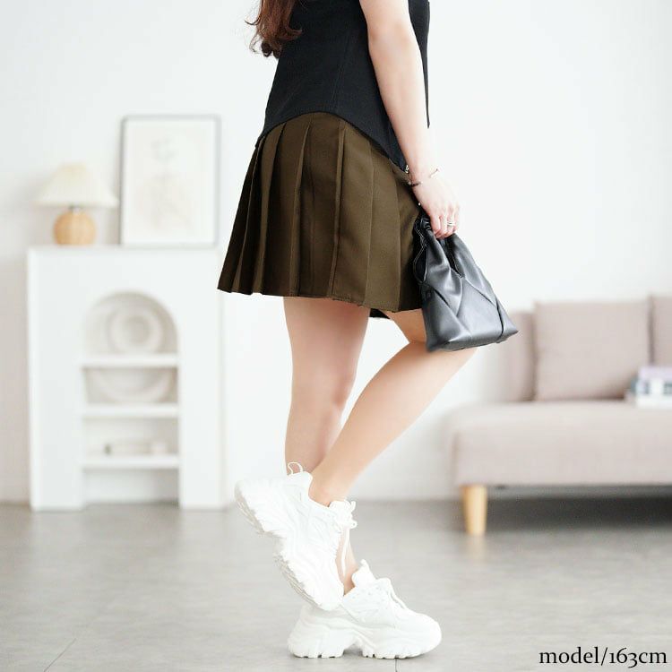 大きいサイズ レディース インナーパンツ付きプリーツミニスカート