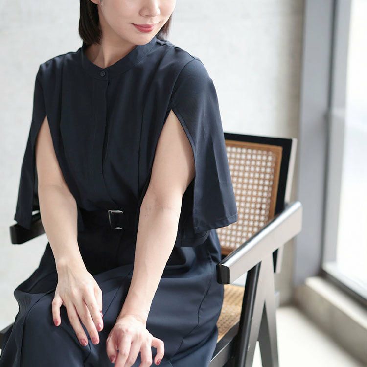 大きいサイズ レディース ケープスリーブベルトワンピース