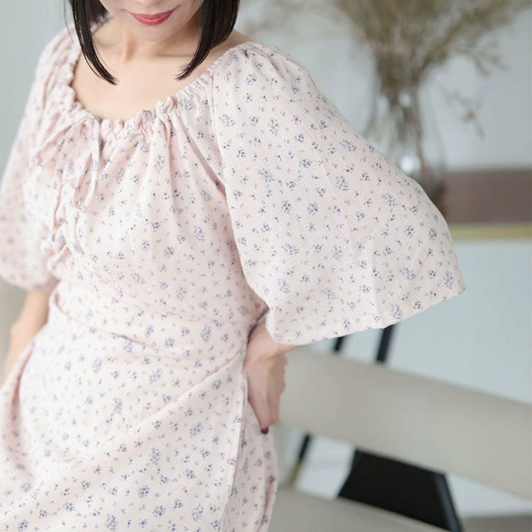 大きいサイズ レディース フラワーミストギャザーワンピース