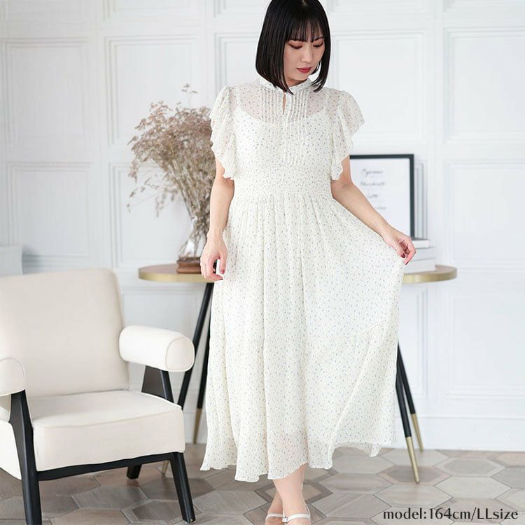 大きいサイズ レディース ピンクタックプリーツワンピース